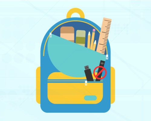 a backpack with school supplies hanging out