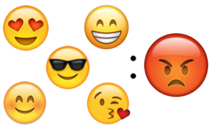 a variety of emojis including happy, in love and mad