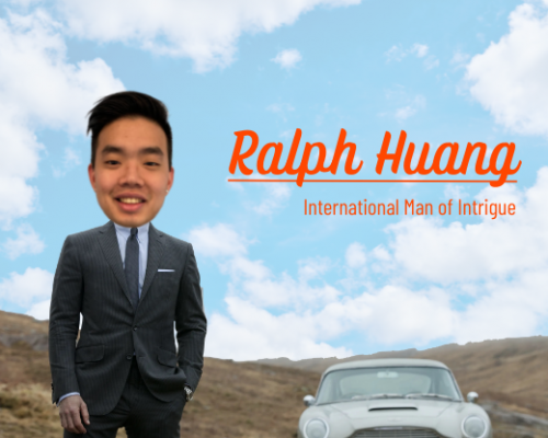 Ralph Huang as James Bond with an Aston Martin Automobile