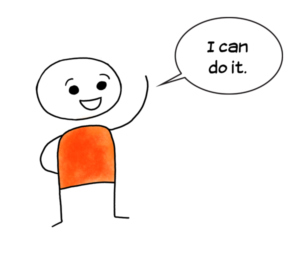 Happy stick figure child says - I can do it.