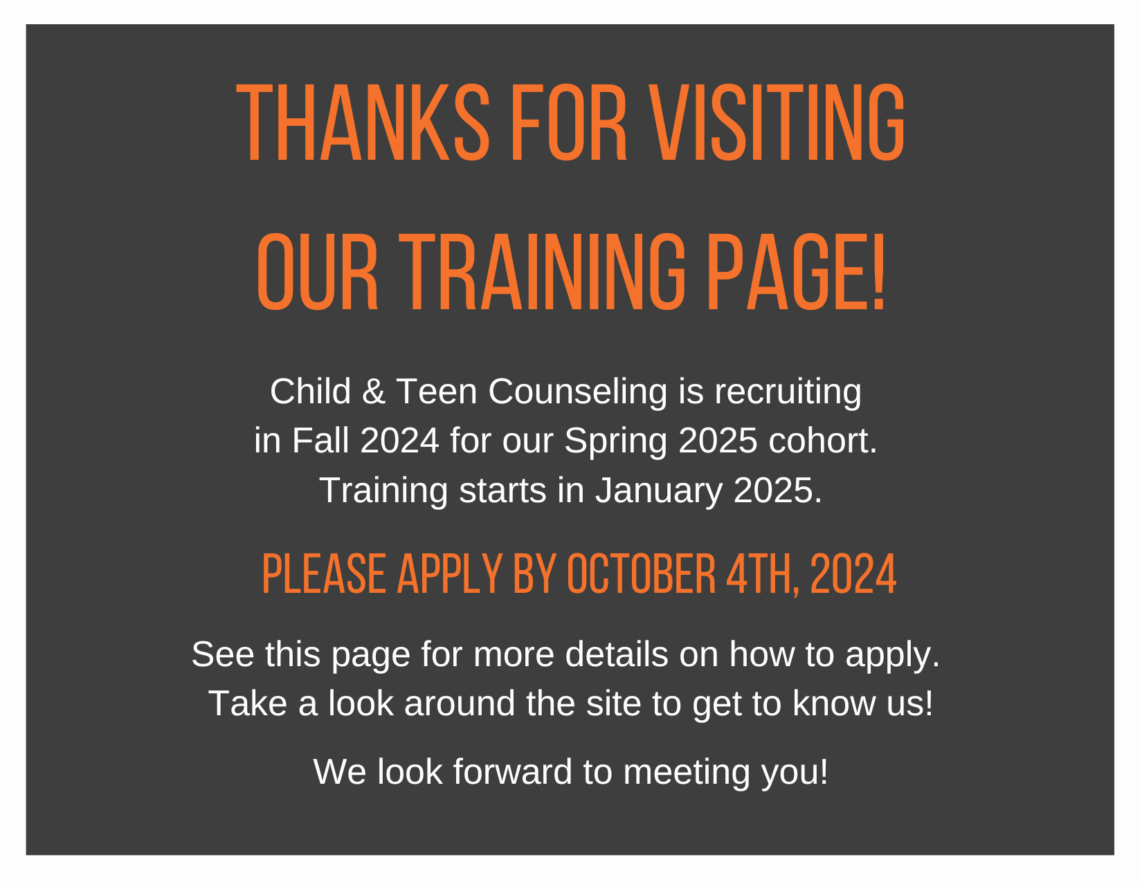 thanks for visiting our training page. We'll be recruiting for our next cohort in October 2024. Find more info on how to apply on this page.